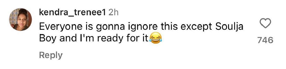 A user waits for Soulja Boy's reaction to the song (image via @kendra_trenee1 on Instagram)